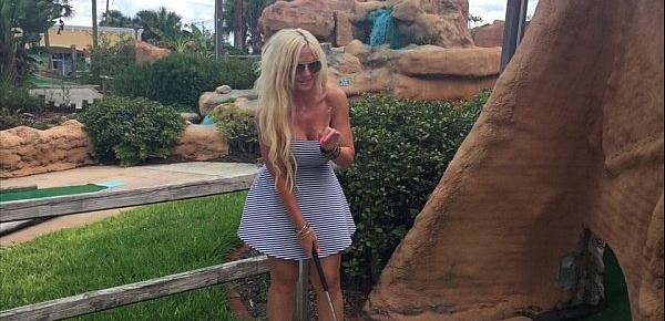  Hot Blonde "kelley Cabbana" fingers pussy in PUBLIC mini golf